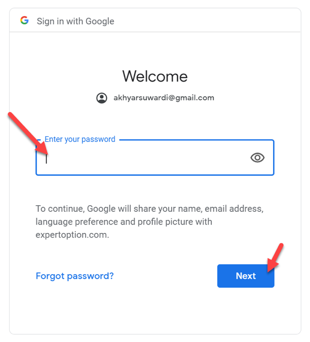 Inserisci la password dal tuo indirizzo email