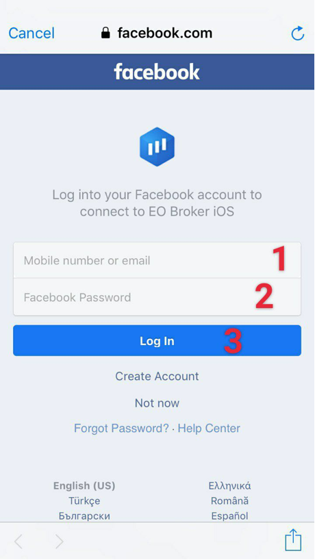 Facebook sign in page will open
            