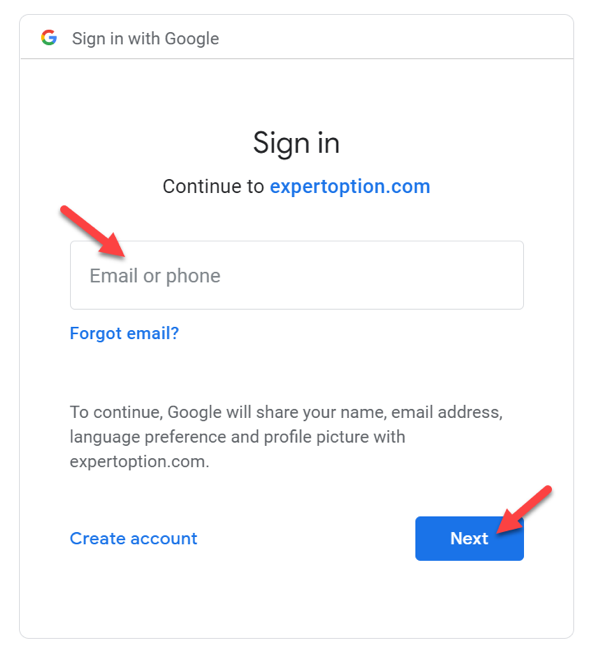 A janela de login do Google será aberta