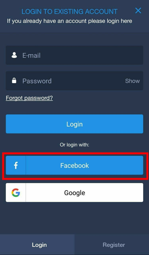 Faça login em sua conta ExpertOption pelo Facebook