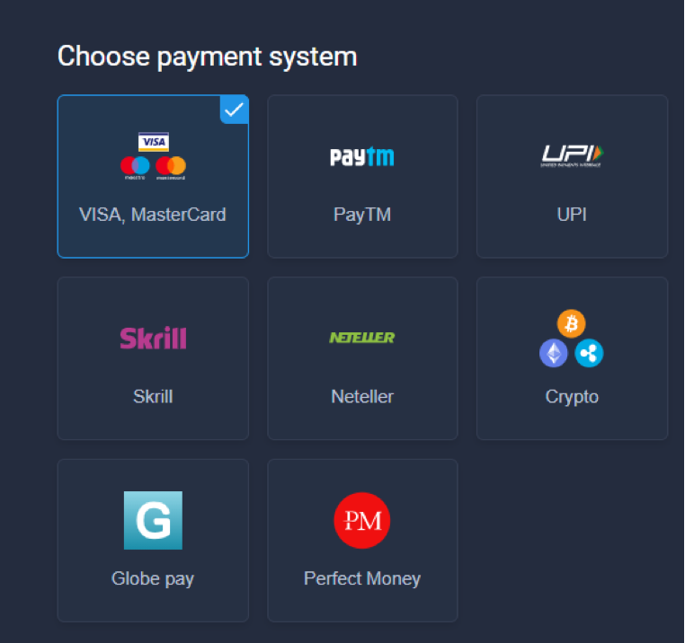 Payment methods on ExpertOption
            